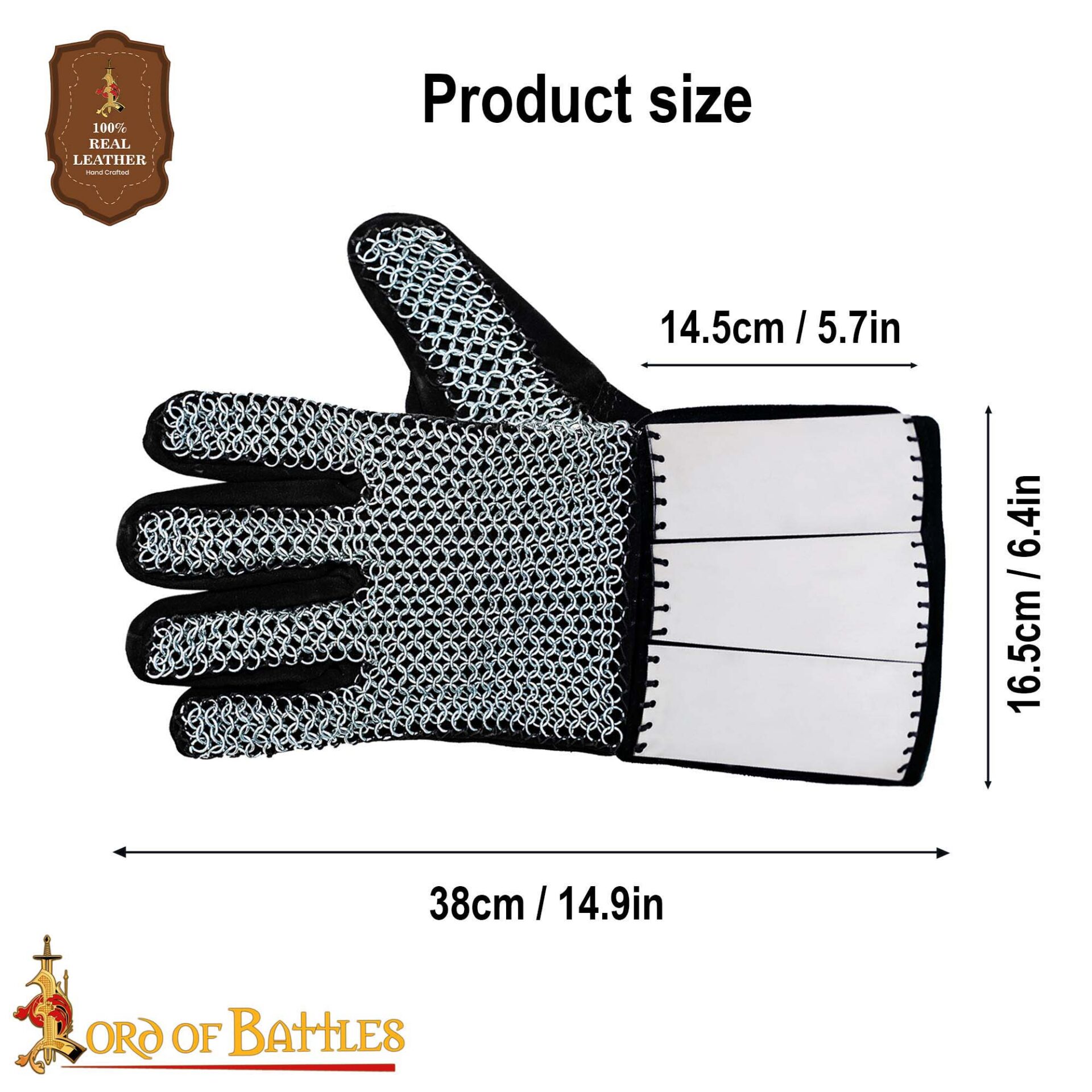 Medieval Mail sets and gauntlets-9411P 2 Chainmail Gauntlets with Steel Bracers & Suede Inner Gloves – 6mm – Ideal for LARP, Cosplay & Reenactments