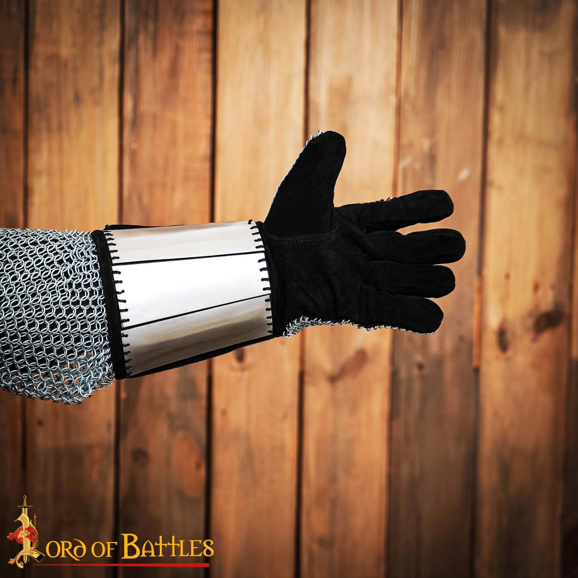 Medieval Mail sets and gauntlets-9411P 6 Chainmail Gauntlets with Steel Bracers & Suede Inner Gloves – 6mm – Ideal for LARP, Cosplay & Reenactments
