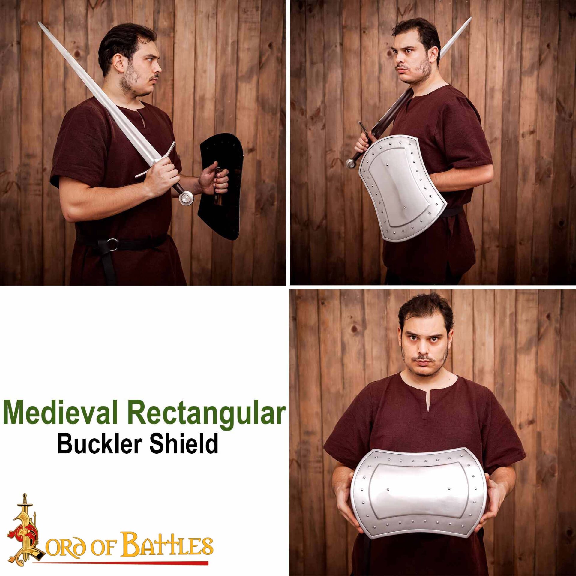 Medieval Shields-2126P16 6 Medieval Rectangular Buckler Functional Steel Shield