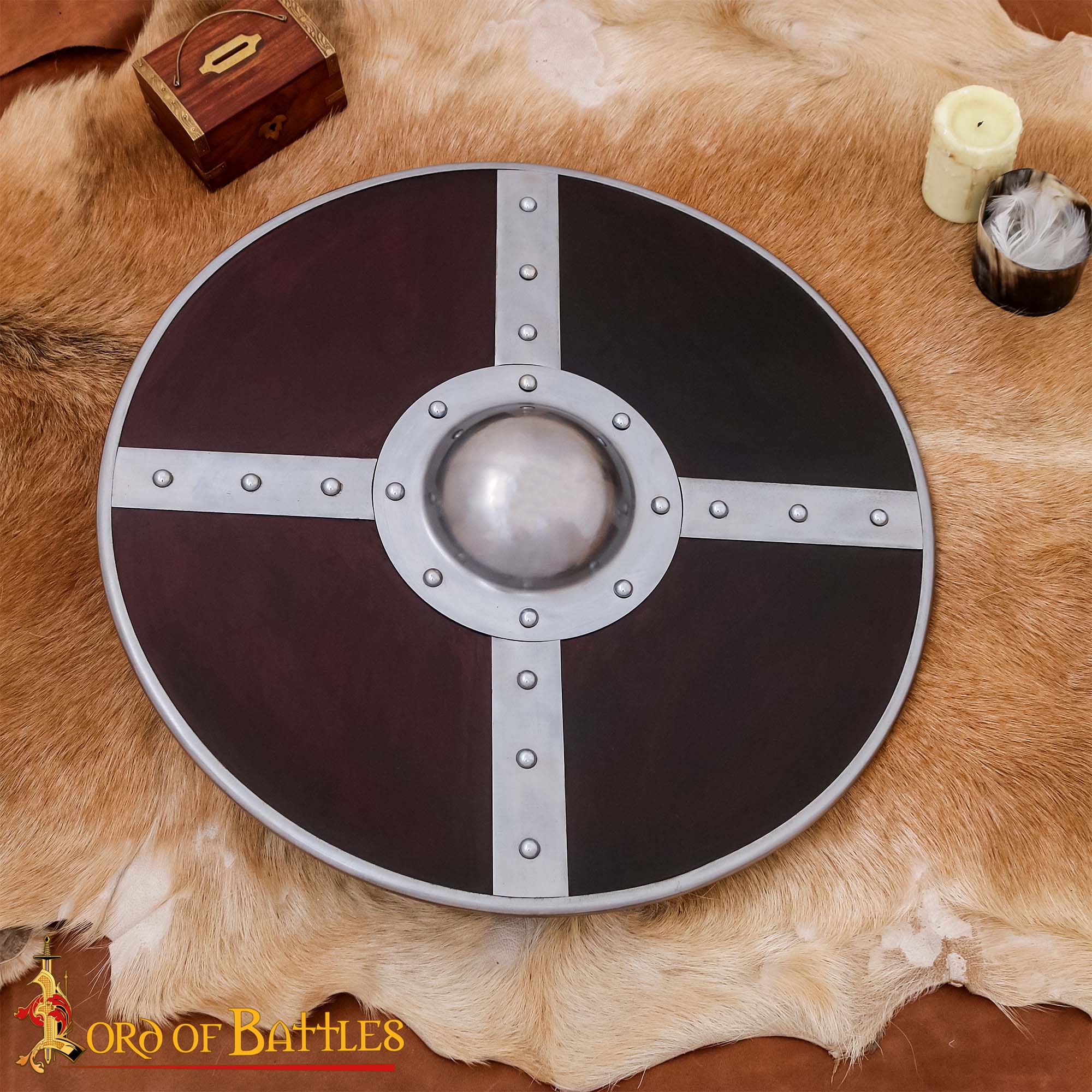 Medieval Shields-2138 Viking Wooden Shield with Steel Umbo and Fittings