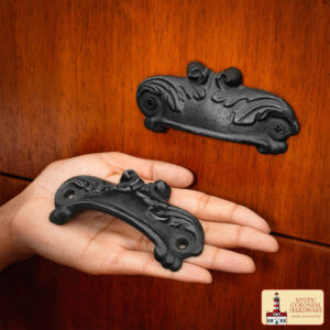 Victorian Era Cast Iron Drawer Pulls-500107OB-4SET 1 Rustic Cast Iron Drawer Pulls Cabinet Cup Pulls: Ideal for Victorian, Colonial, Retro, Steampunk, Gothic, Baroque, and Medieval Settings, (10.3×5) cm