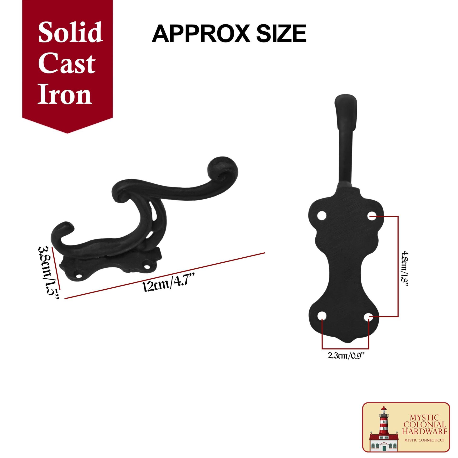 Victorian Era Cast Iron Wall Hooks-500145OB-2SET 2 Rustic Cast Iron Wall Hooks : Ideal for Victorian, Colonial, Retro, Steampunk, Gothic, and Baroque Settings (12×3.8) cm