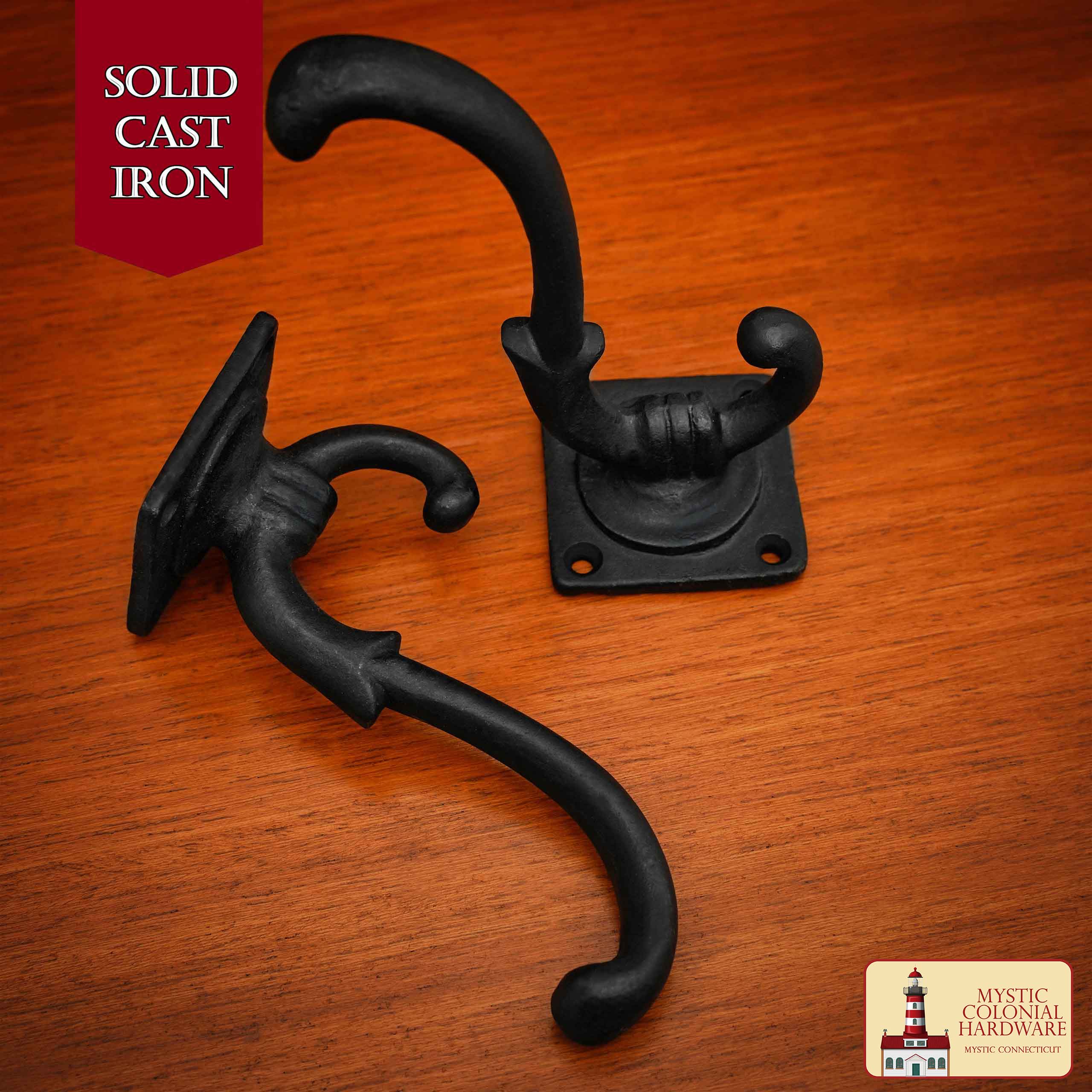 Victorian Era Solid Cast Iron Wall Hooks-500147OB-2SET 1 Rustic Cast Iron Wall Hooks