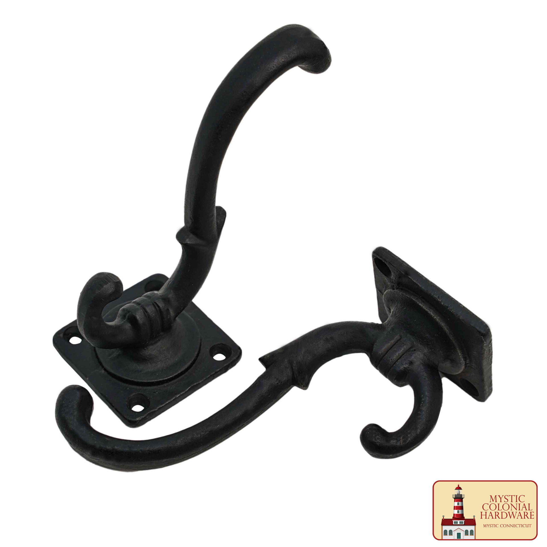 Victorian Era Solid Cast Iron Wall Hooks-500147OB-2SET 3 Rustic Cast Iron Wall Hooks