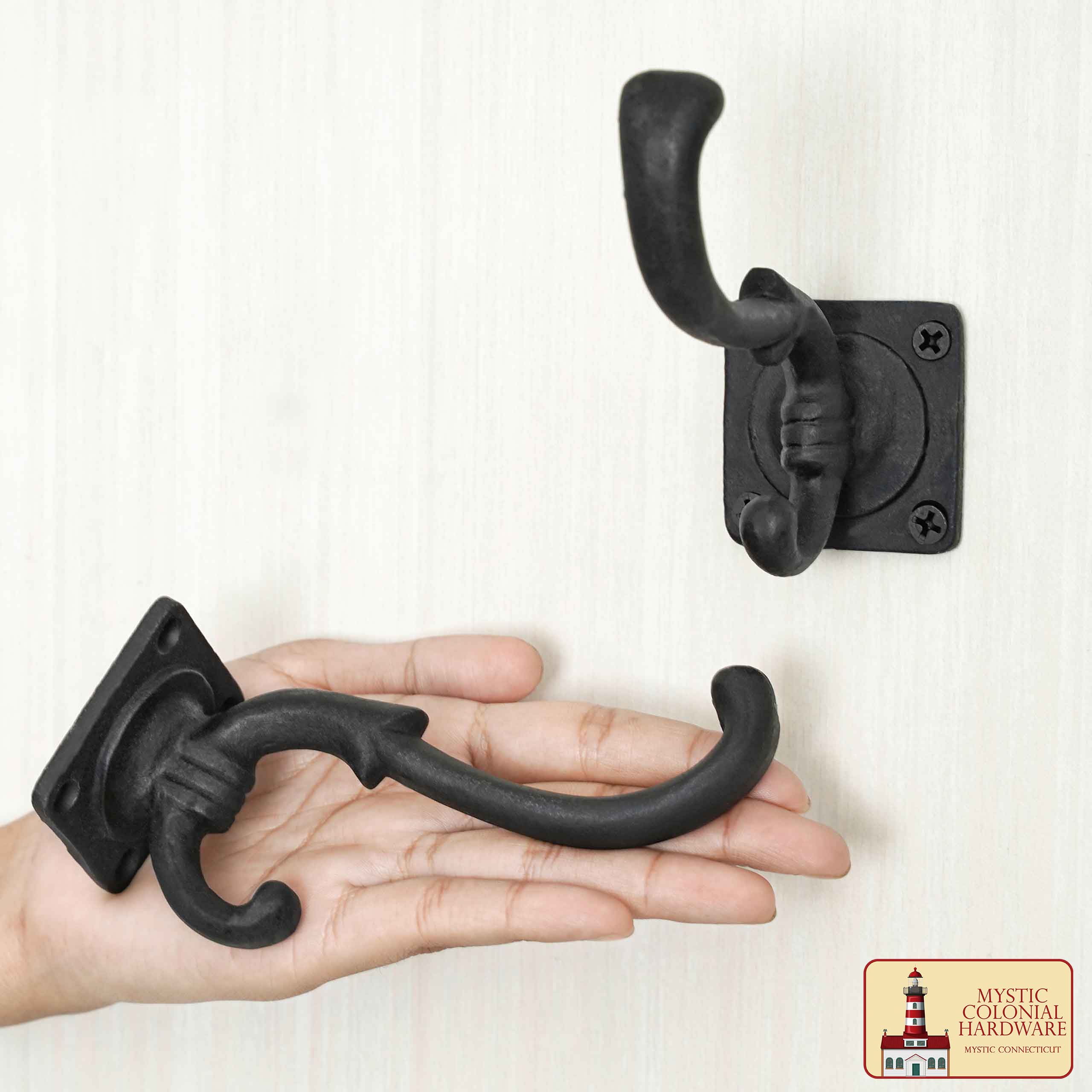 Victorian Era Solid Cast Iron Wall Hooks-500147OB-2SET Rustic Cast Iron Wall Hooks
