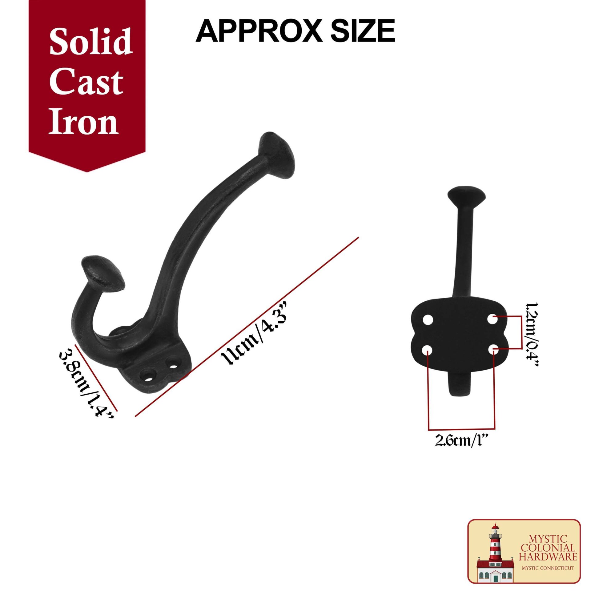 Rustic Cast Iron Wall Hooks : Ideal for Victorian, Colonial, Retro, Steampunk, Gothic, and Baroque Settings ( 11 x 3.8 ) cm