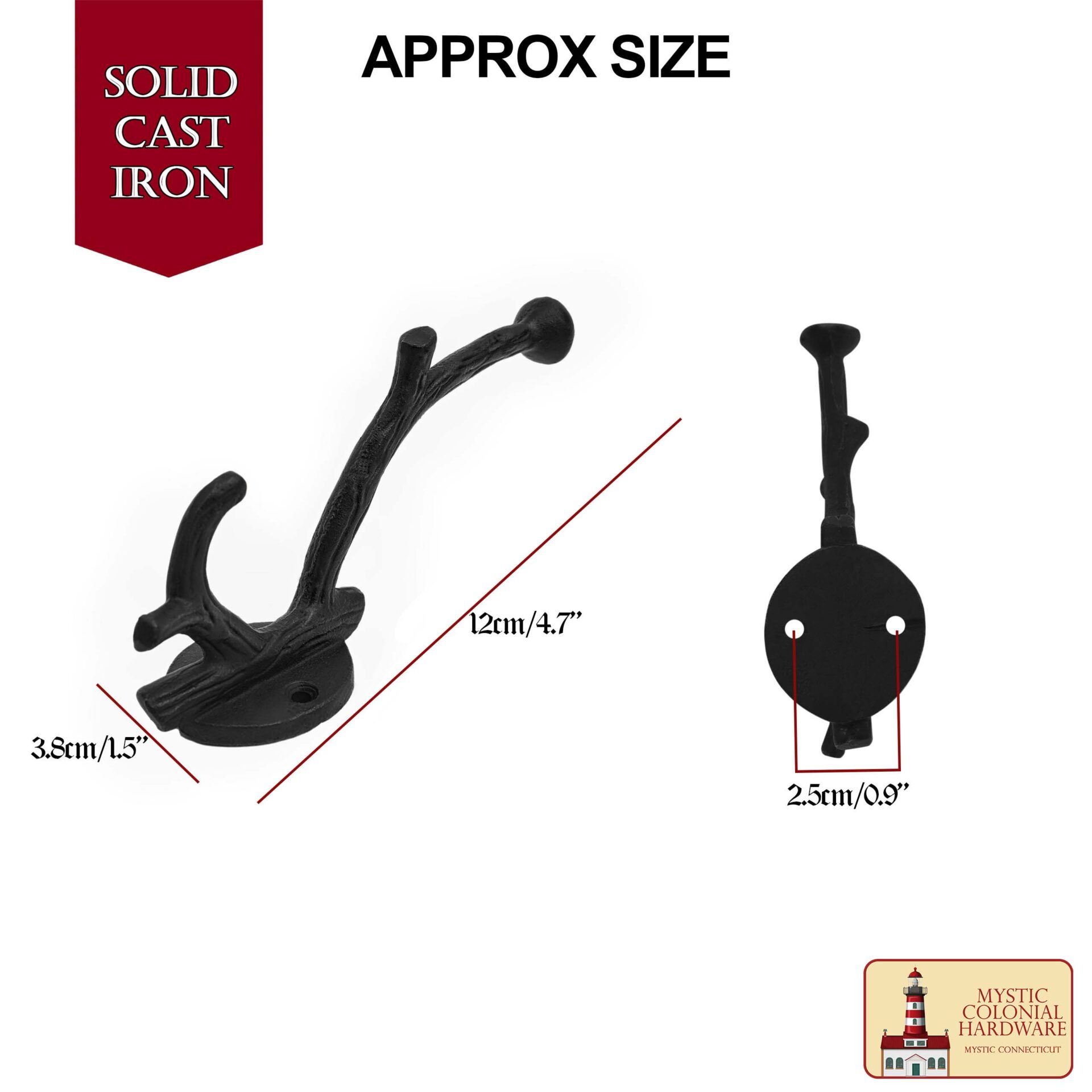 Victorian Era Solid Cast Iron Wall Hooks-500150OB-2SET 2 Rustic Cast Iron Wall Hooks, Heavy Duty Retro Utility Hooks for Hanging Coat, Bag, Towel, Robe, Hat and More, Finish: Oil Blackened