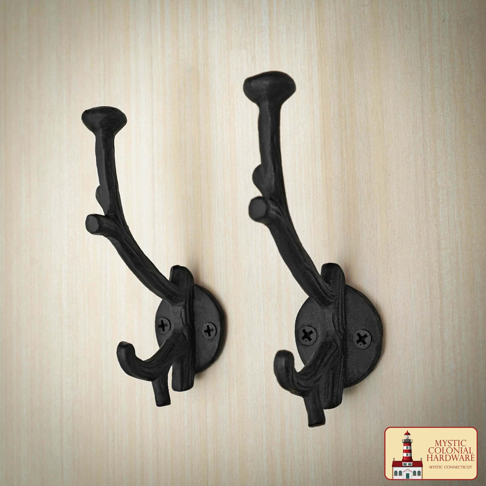 Victorian Era Solid Cast Iron Wall Hooks-500150OB-2SET Rustic Cast Iron Wall Hooks, Heavy Duty Retro Utility Hooks for Hanging Coat, Bag, Towel, Robe, Hat and More, Finish: Oil Blackened