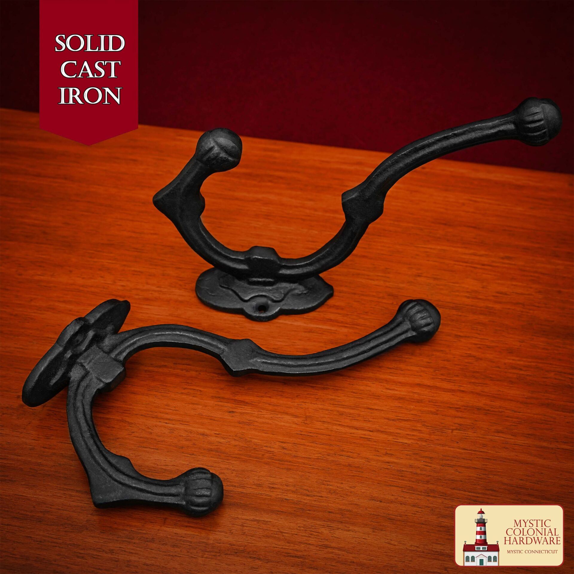 Victorian Era Solid Cast Iron Wall Hooks-500233OBL-2SET 1 Rustic Cast Iron Wall Hooks, Heavy Duty Retro Utility Hooks for Hanging Coat, Bag, Towel, Robe, Hat and More, Black : Large