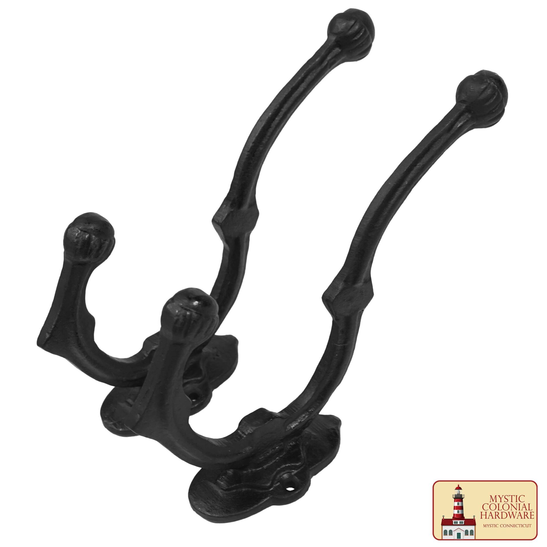 Victorian Era Solid Cast Iron Wall Hooks-500233OBL-2SET 3 Rustic Cast Iron Wall Hooks, Heavy Duty Retro Utility Hooks for Hanging Coat, Bag, Towel, Robe, Hat and More, Black : Large