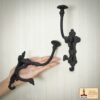 Victorian Era Solid Cast Iron Wall Hooks-500234OBL-2 SET 1 Rustic Cast Iron Wall Hooks