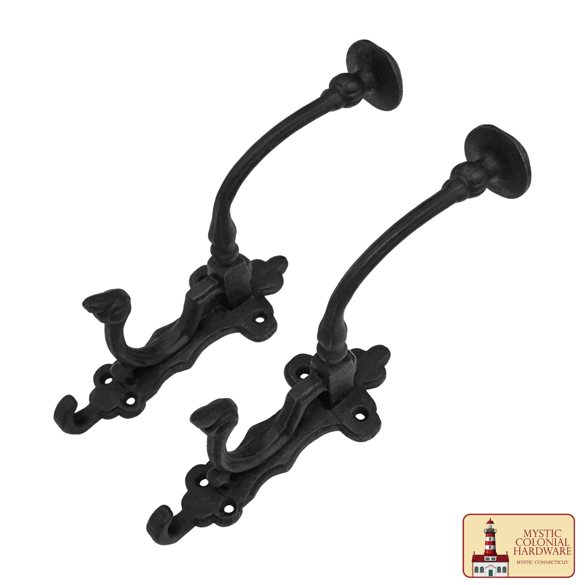 Victorian Era Solid Cast Iron Wall Hooks-500234OBL-2 SET 3 Rustic Cast Iron Wall Hooks