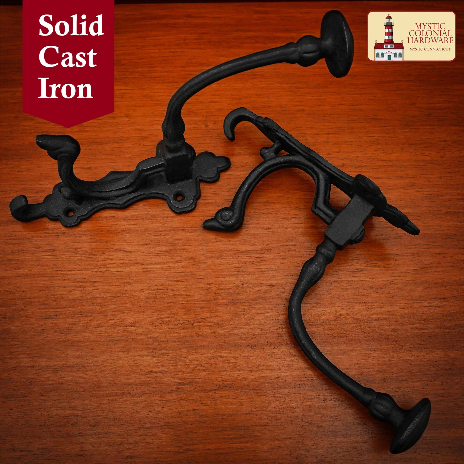 Victorian Era Solid Cast Iron Wall Hooks-500234OBL-2 SET 4 Rustic Cast Iron Wall Hooks