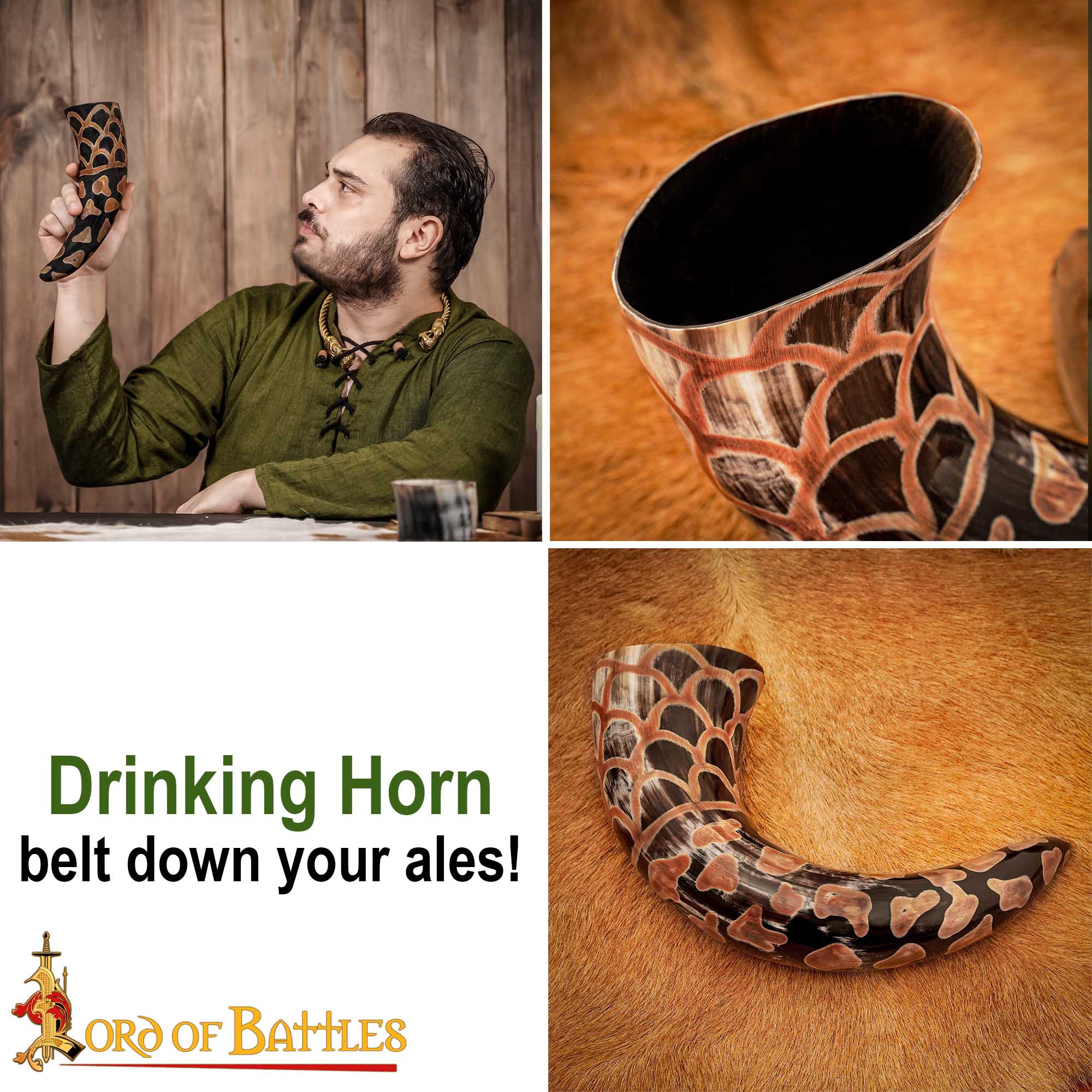Viking Drinking Horn with Hand-Carved Pattern 4218 8 Viking drinking horn