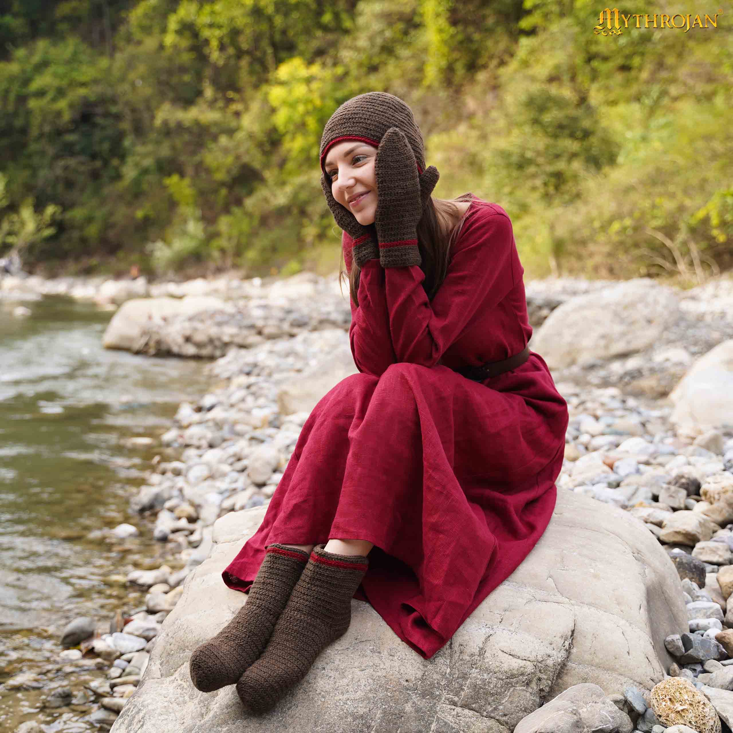 Viking Gloves-301126BRRD 5 Naalbinding Woolen Mittens