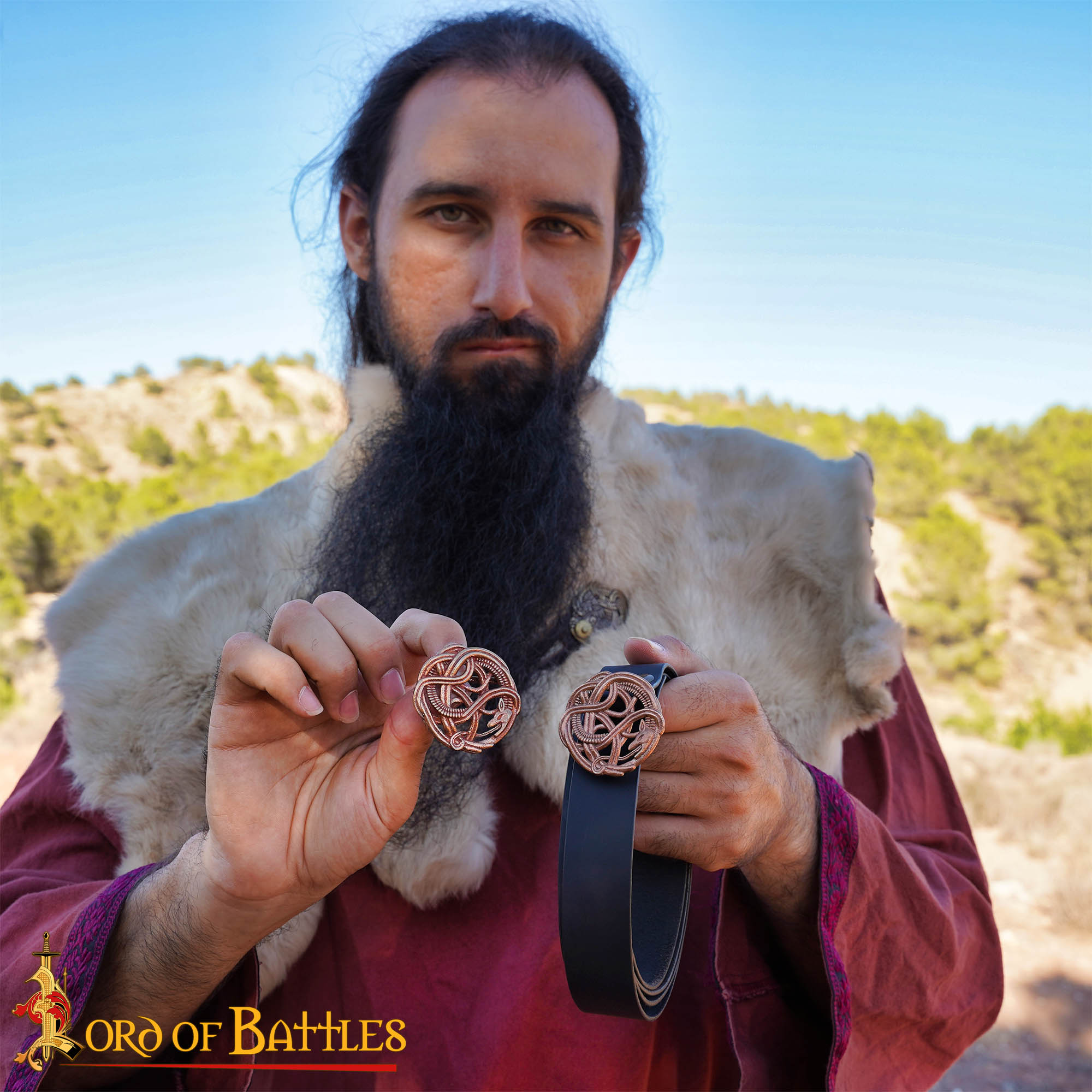 Viking Leather Belt-26523 1 Celtic Belt with Bronze Serpent Buckle