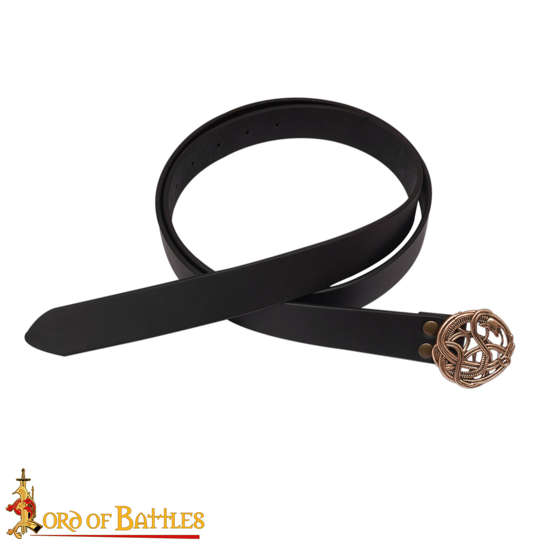 Viking Leather Belt-26523 2 Celtic Belt with Bronze Serpent Buckle