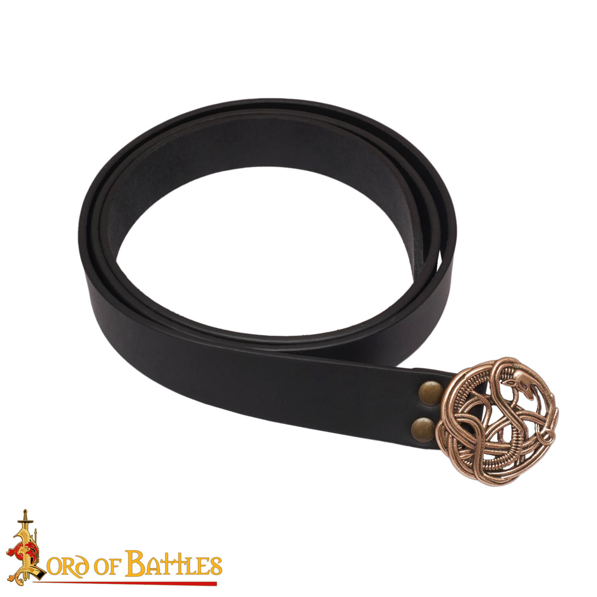 Viking Leather Belt-26523 3 Celtic Belt with Bronze Serpent Buckle