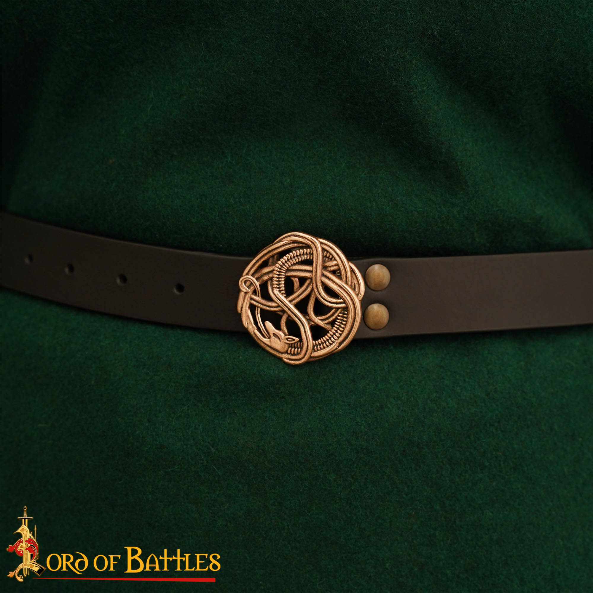 Viking Leather Belt-26523 7 Celtic Belt with Bronze Serpent Buckle
