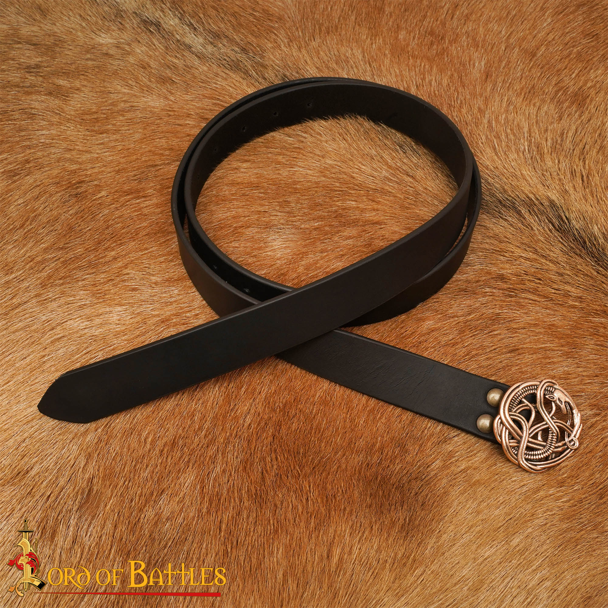 Viking Leather Belt-26523 Celtic Belt with Bronze Serpent Buckle
