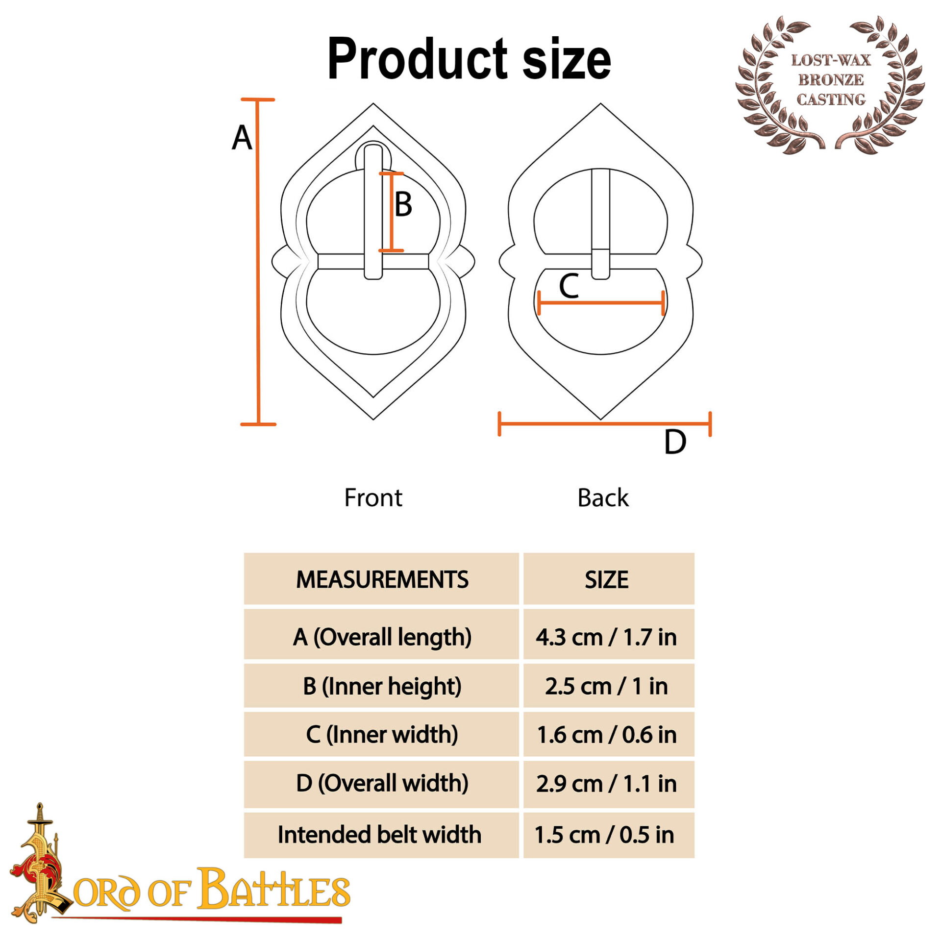 14th Century Solid Antique Bronze Buckle-8901BZ 2 Bronze Belt Buckle