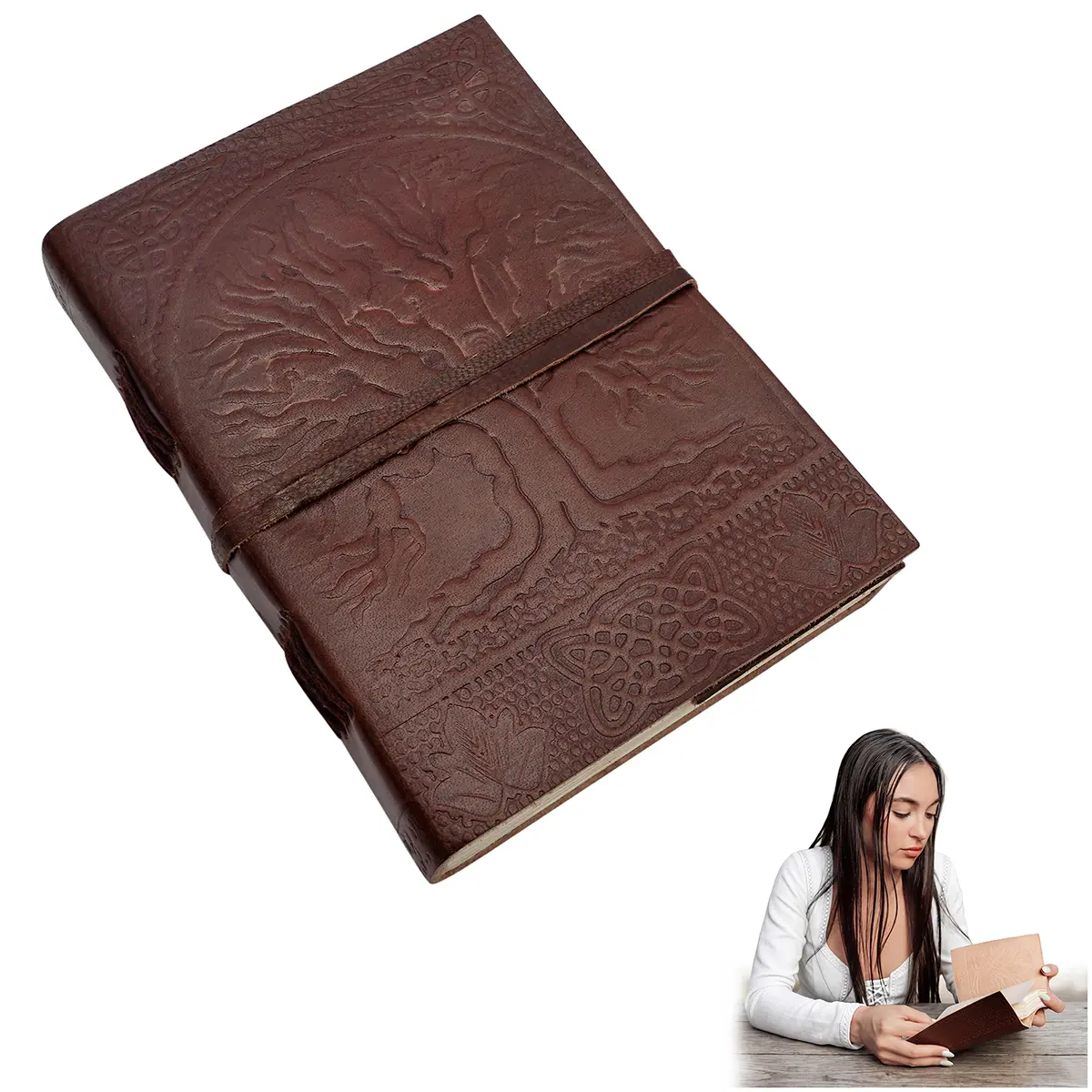 Genuine Leather Journal - Tree of Life Journal with Handmade Paper