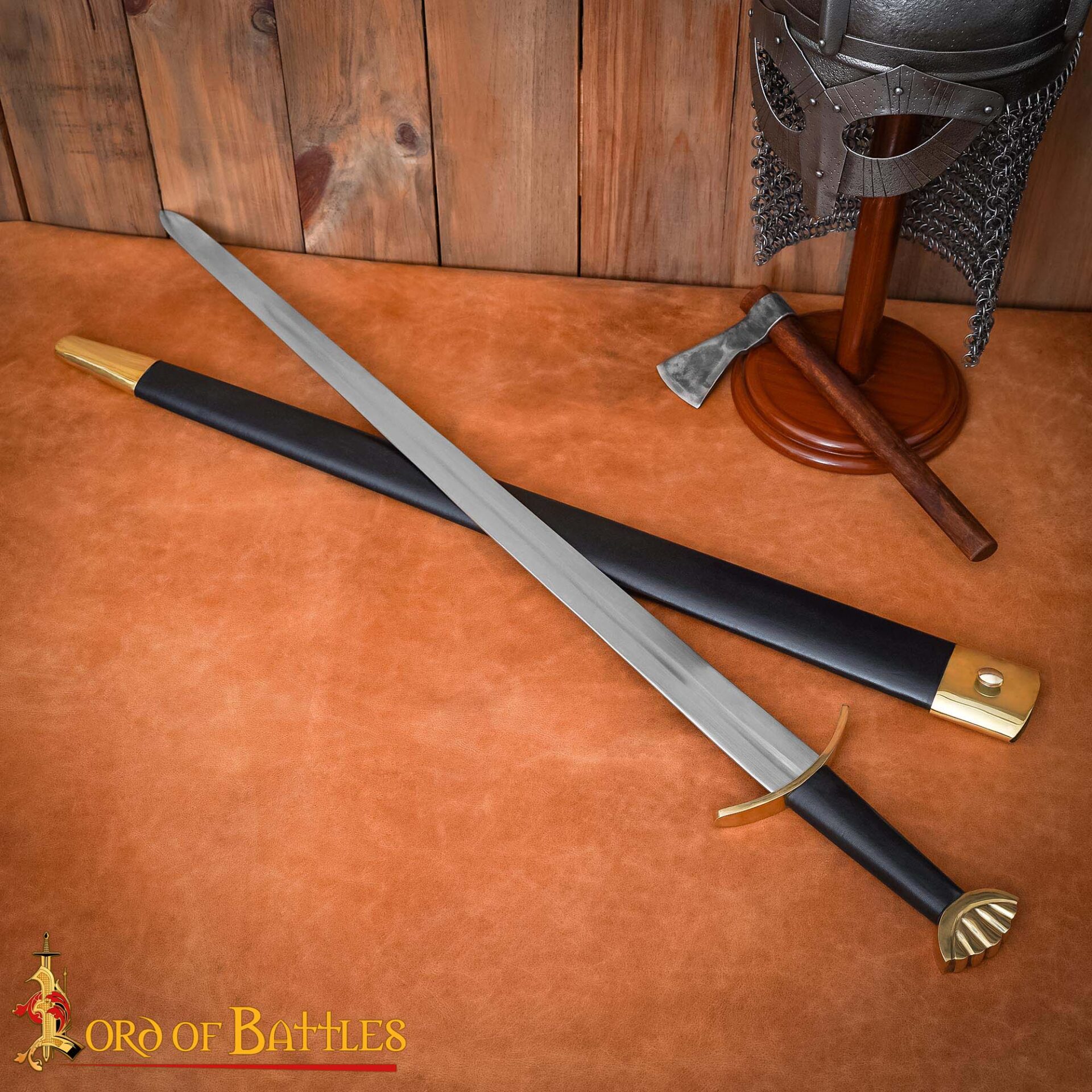 Hand-Forged Viking Steel Sword with Brass Pommel & Leather Scabbard – Collector’s Display Sword Viking sword