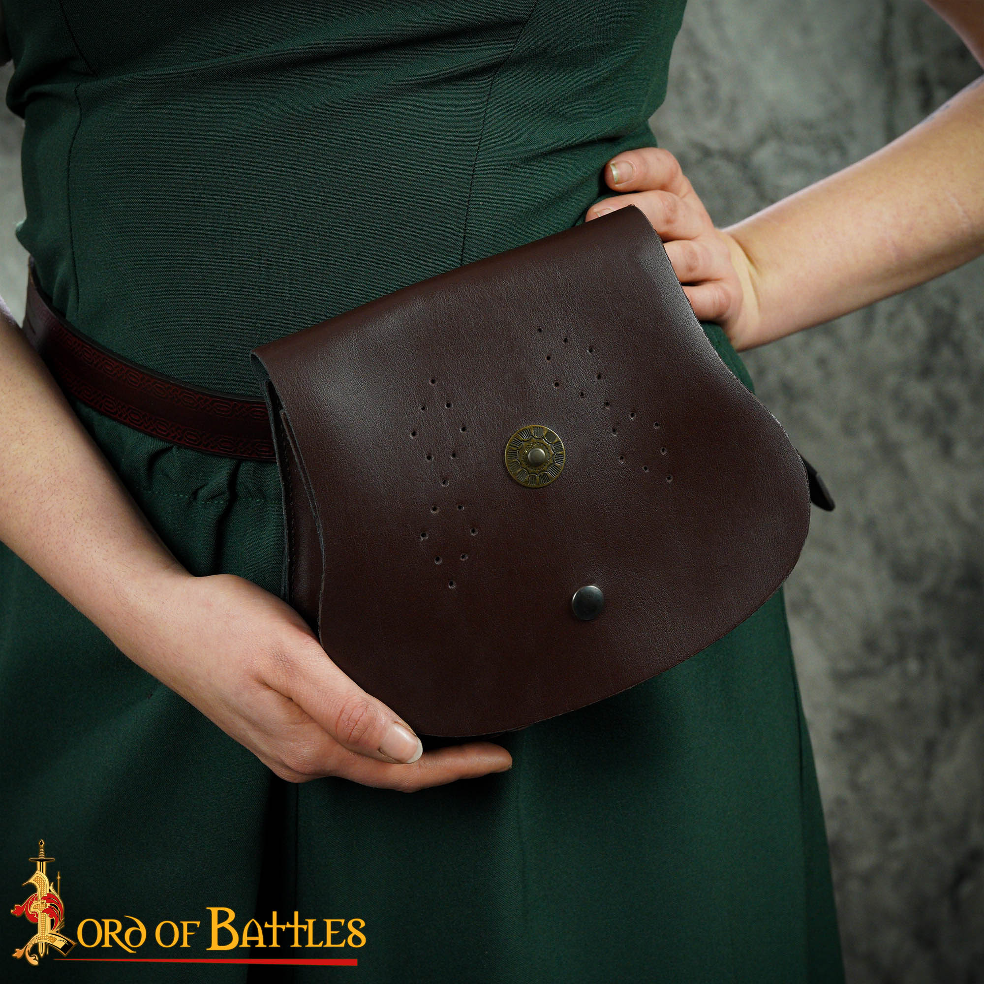 Medieval Leather Belt Pouch-3086BR 1 Leather Round Bag
