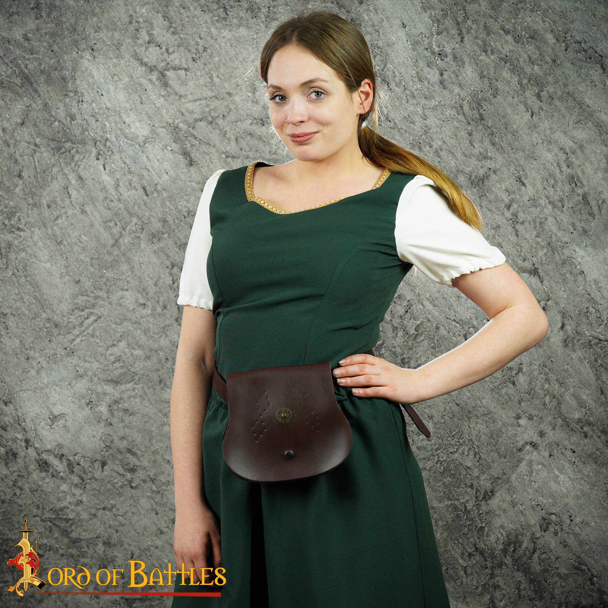 Medieval Leather Belt Pouch-3086BR 4 Leather Round Bag