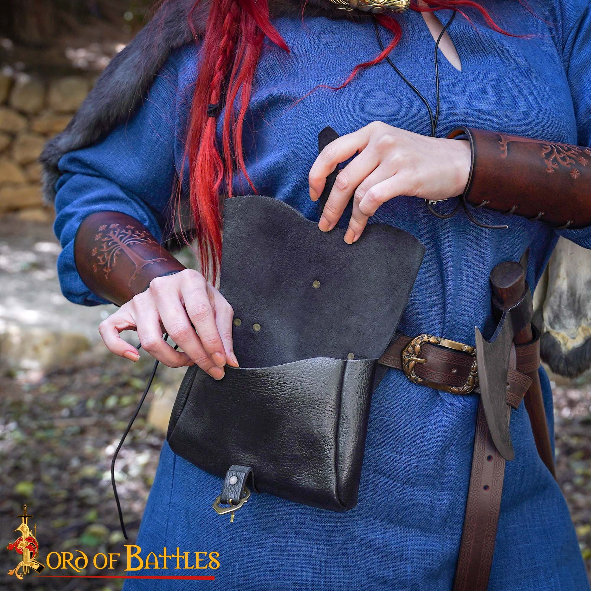 Medieval Leather Belt Pouch-6714BK 4 The Messenger’s Medieval Genuine Leather Belt Pouch