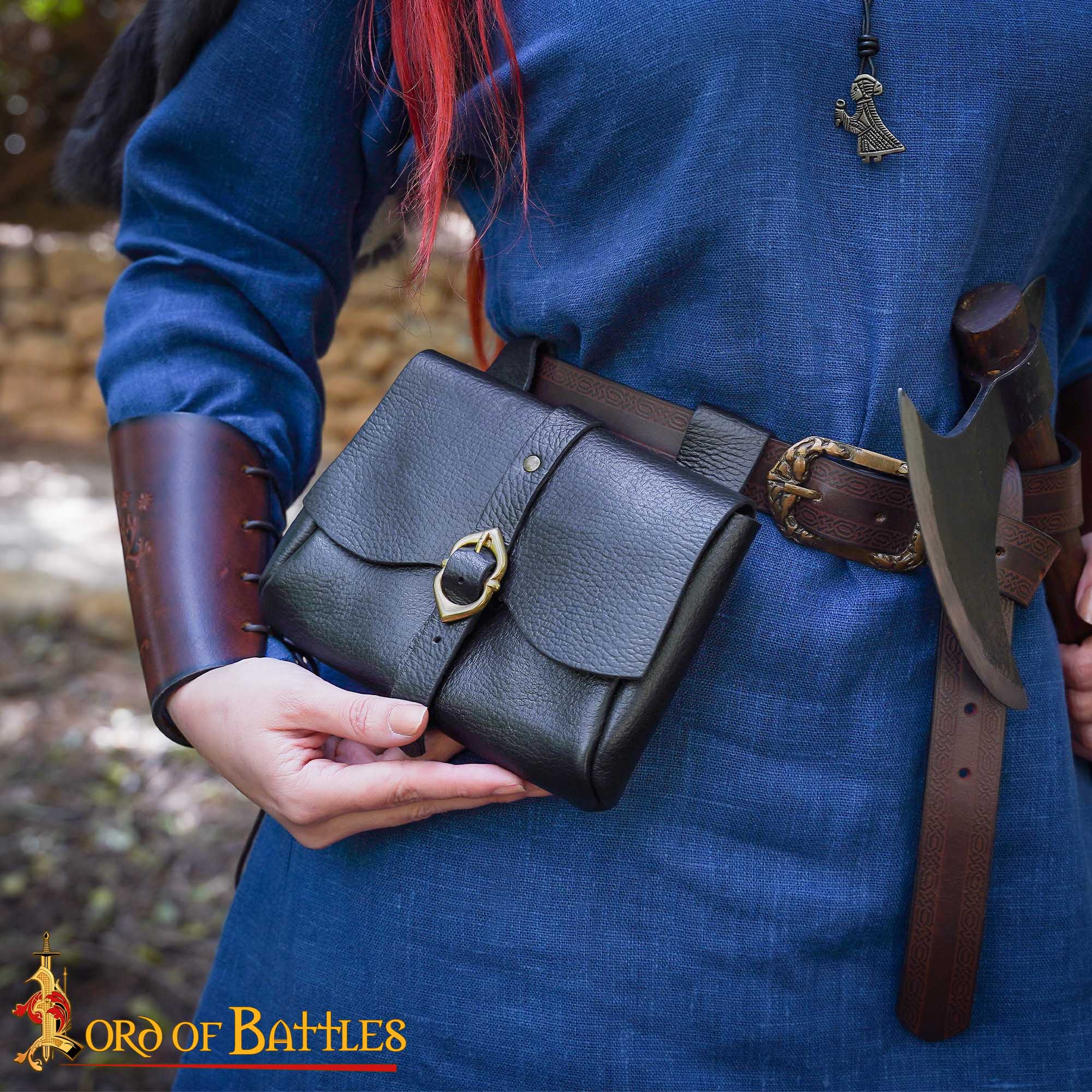 Medieval Leather Belt Pouch-6714BK 5 The Messenger’s Medieval Genuine Leather Belt Pouch