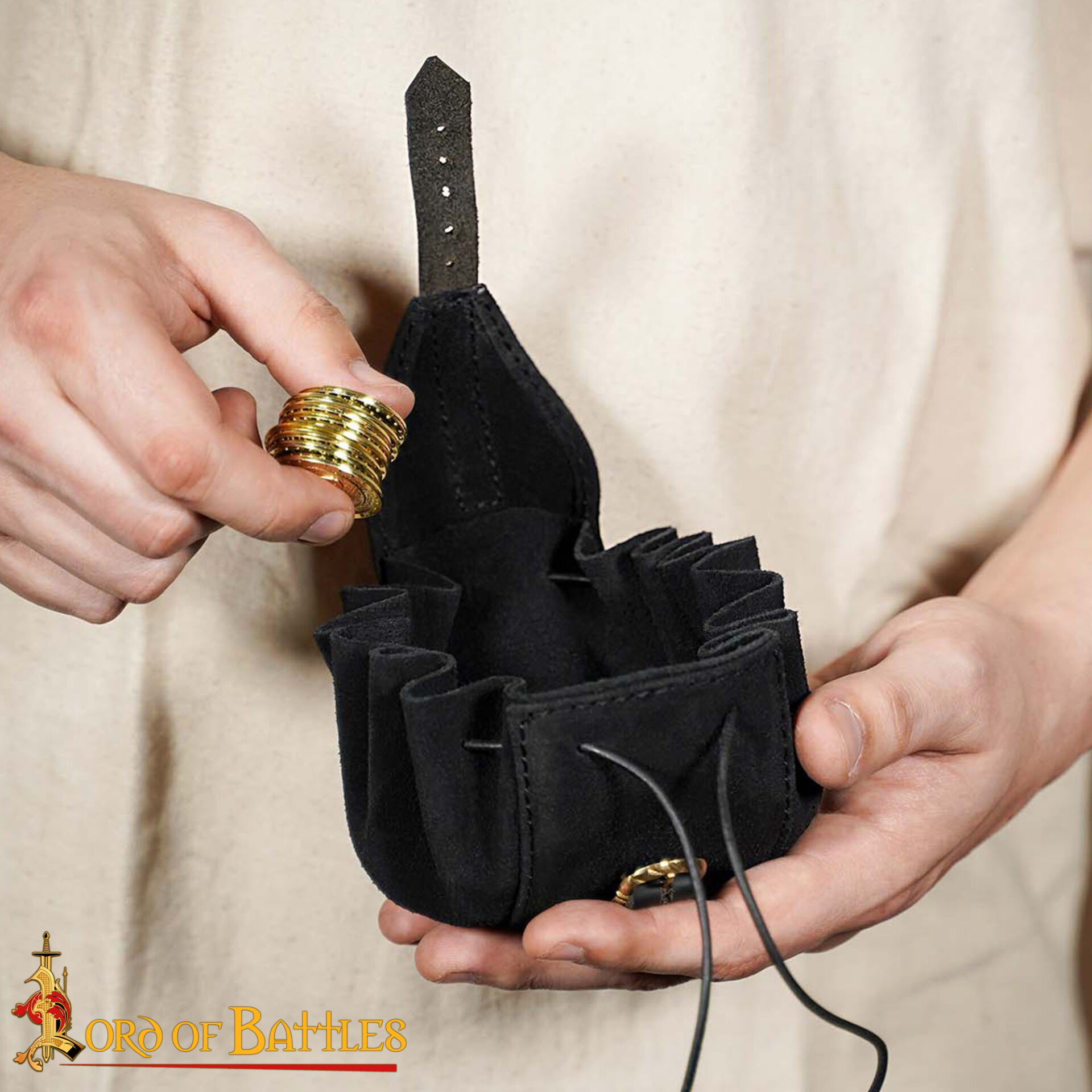 Medieval Mini Leather Coin Pouch-60751BK 1 Medieval Mini Coin Pouch Handcrafted from Genuine Leather