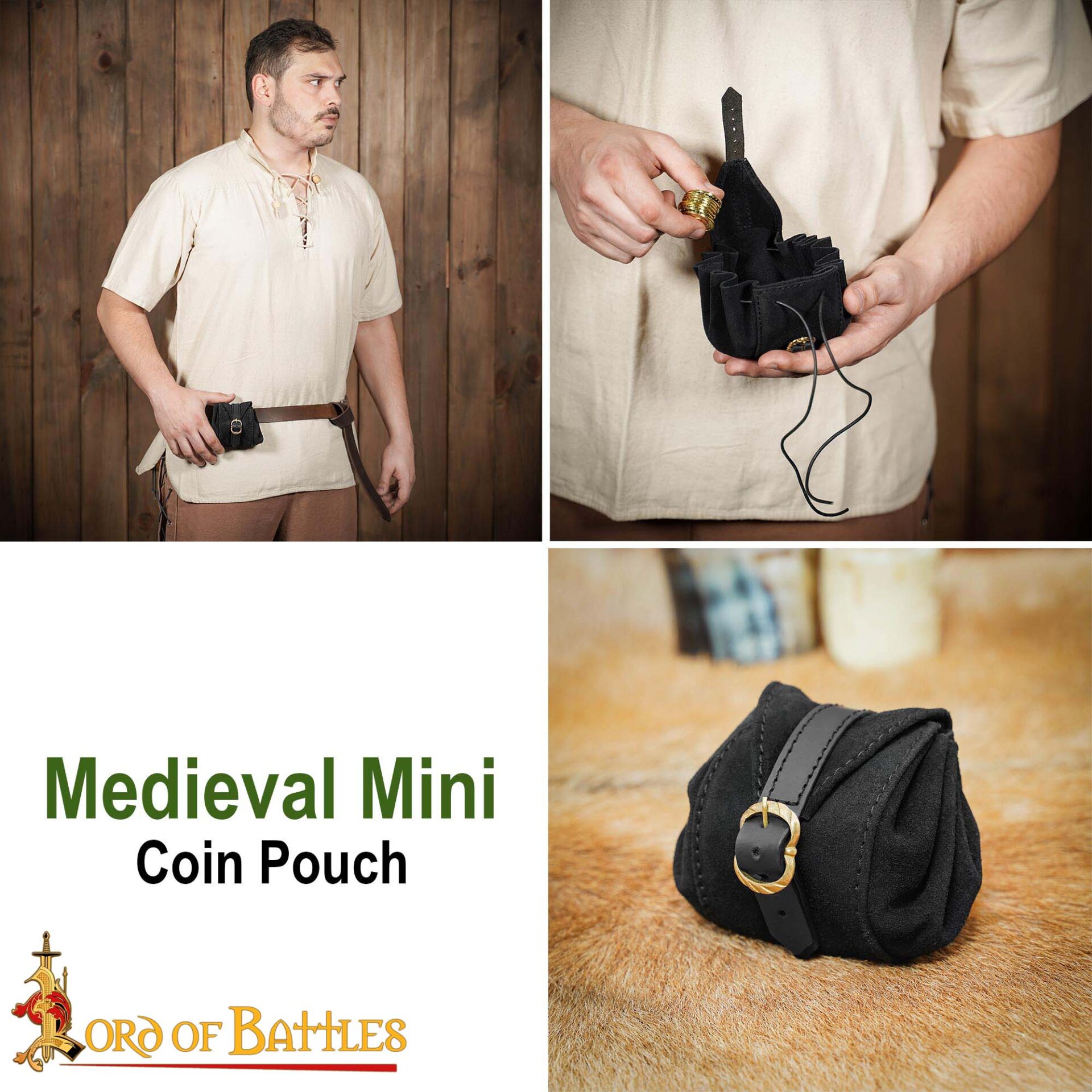 Medieval Mini Leather Coin Pouch-60751BK 6 Medieval Mini Coin Pouch Handcrafted from Genuine Leather