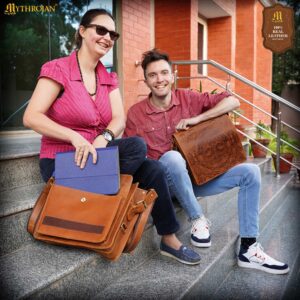 Mythrojan URBAN VIKING SATCHEL REAL LEATHER 14″ Mjolnir messenger bag Vintage Celtic Laptop Briefcase