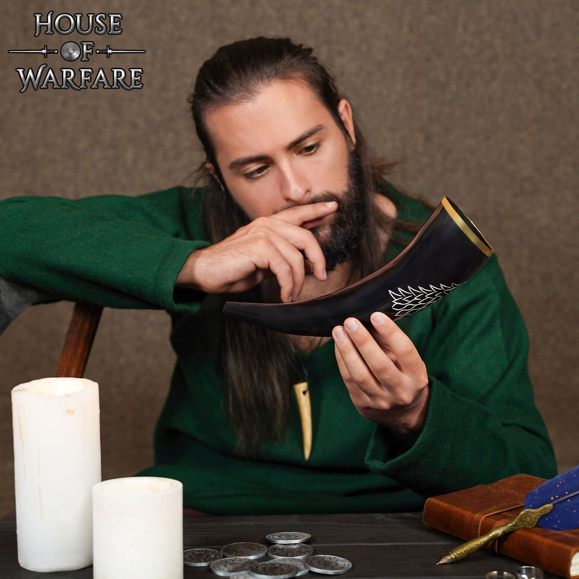 10th Century Viking Drinking Horn with Engraved Wolf Design-700746 5 Drinking Horn