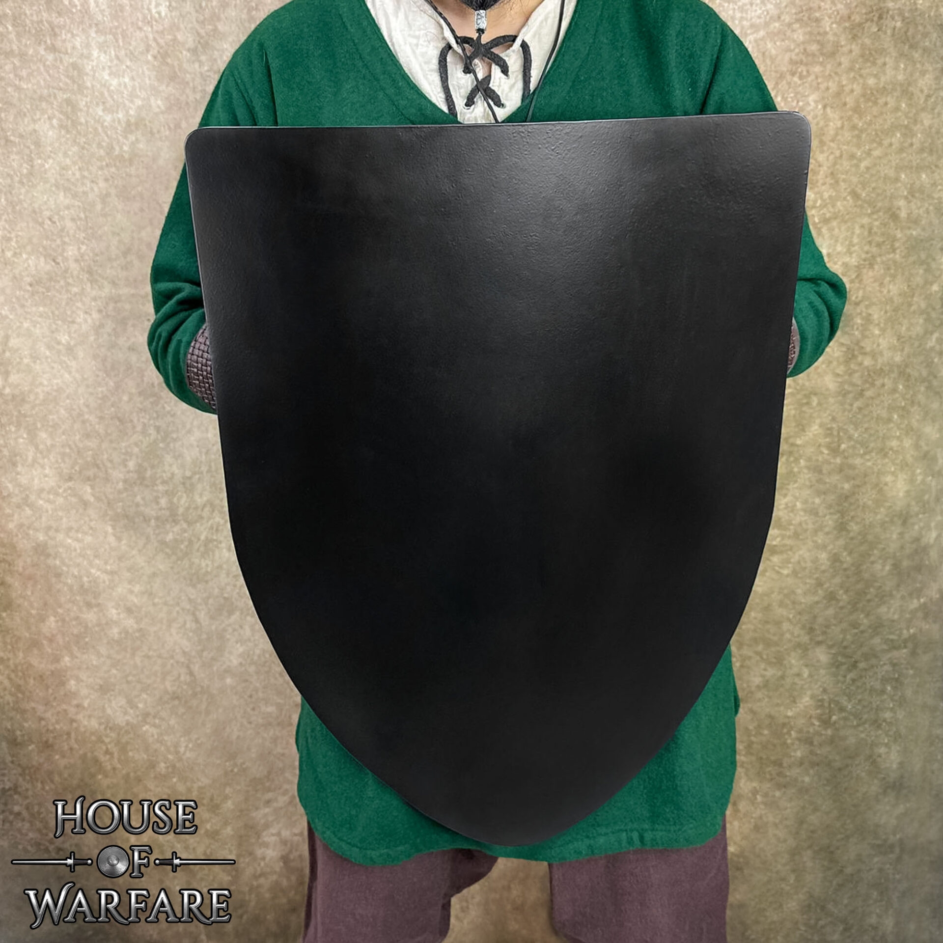 Plain Steel Battle Shield with Chain – Black Heater Shield for DIY, LARP, Stage & Customization Steel Battle Shield