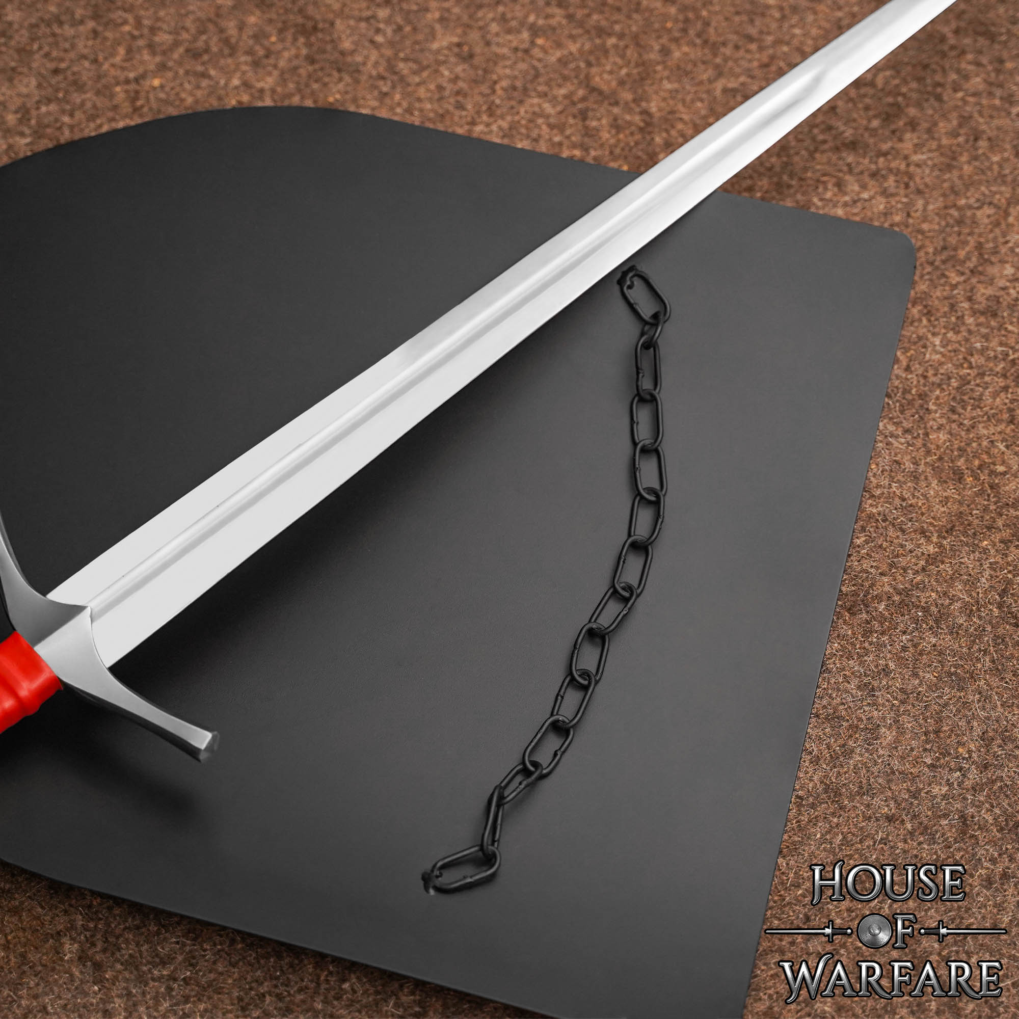 Plain Steel Battle Shield with Chain – Black Heater Shield for DIY, LARP, Stage & Customization Steel Battle Shield