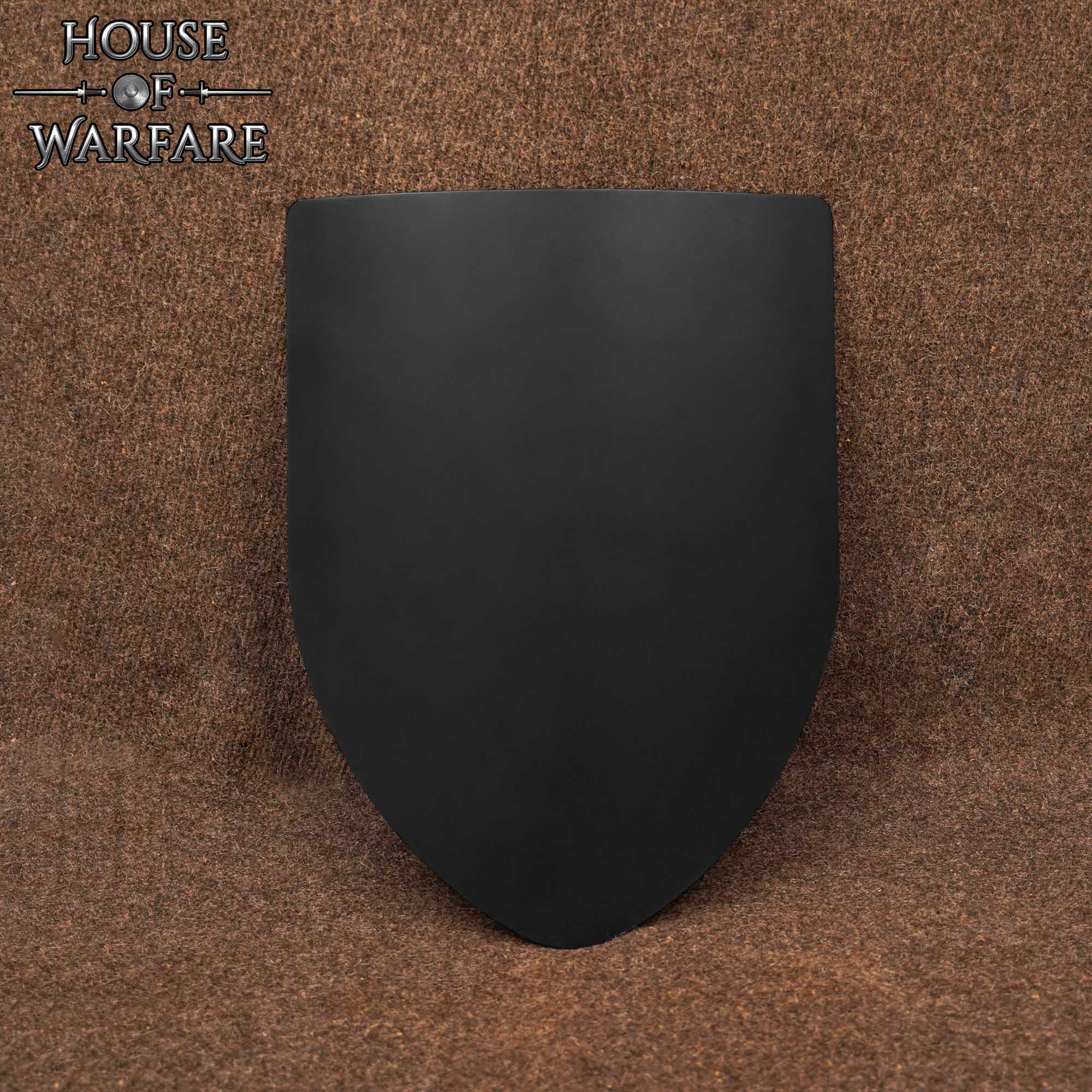Plain Steel Battle Shield with Chain – Black Heater Shield for DIY, LARP, Stage & Customization Steel Battle Shield