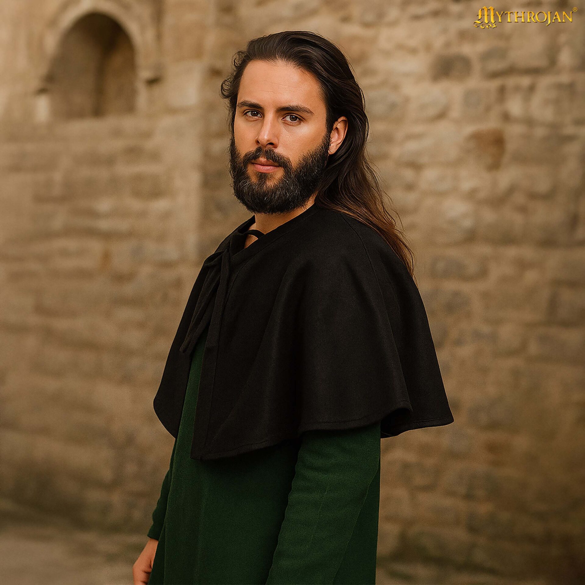 14th Century Wool Capelet Medieval Style Shoulder Cloak-701738BK Medieval Woolen Pelerine