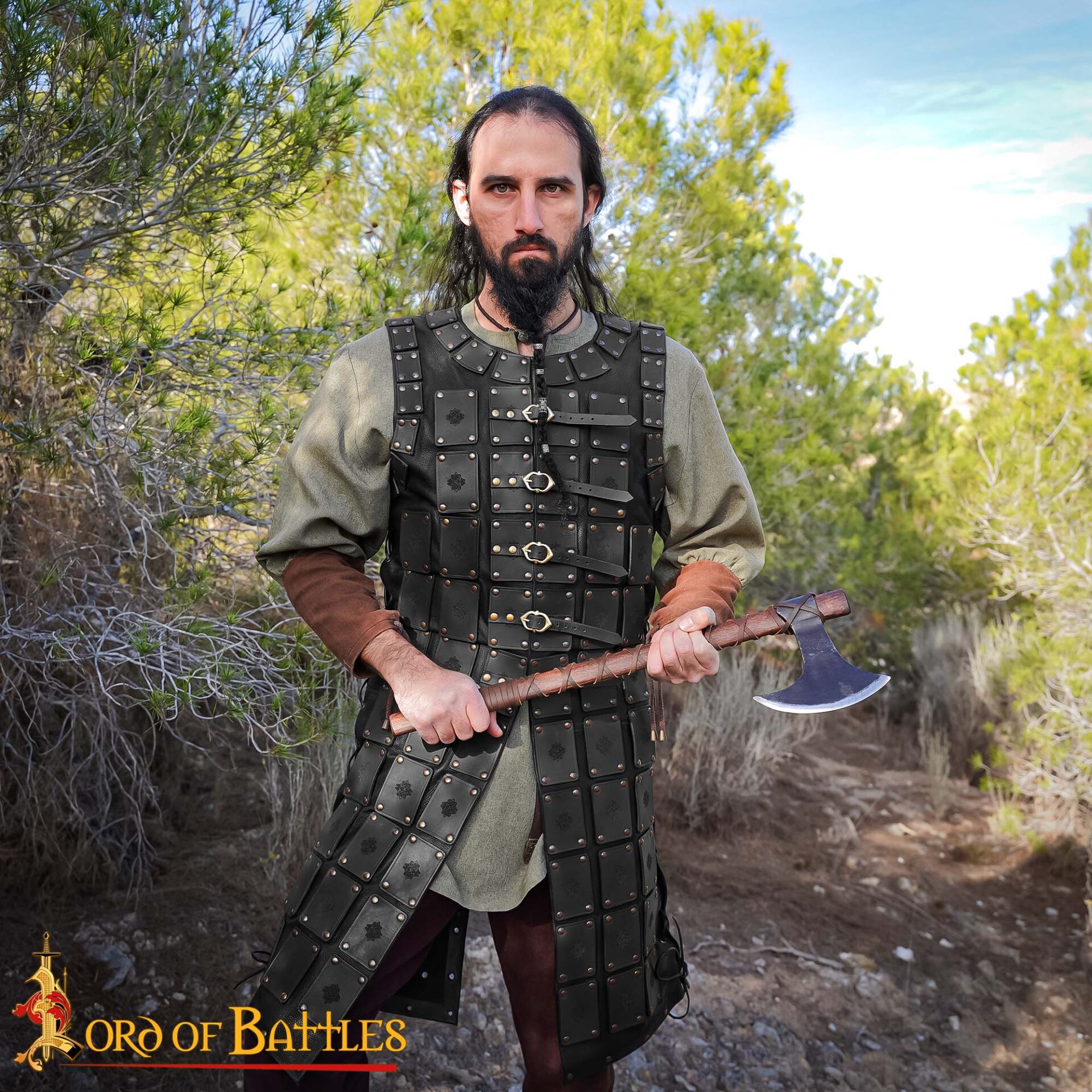 15th Century Late Medieval Leather Lamellar Armor Vest-25997BK 1 Leather Scale Armour