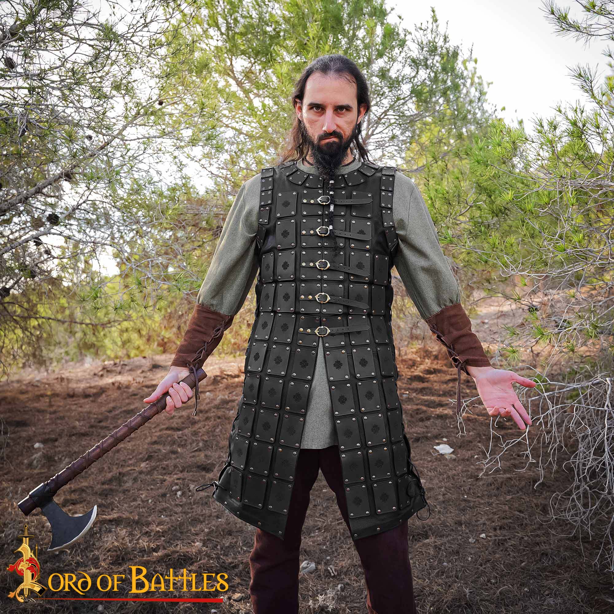 15th Century Late Medieval Leather Lamellar Armor Vest-25997BK Leather Scale Armour