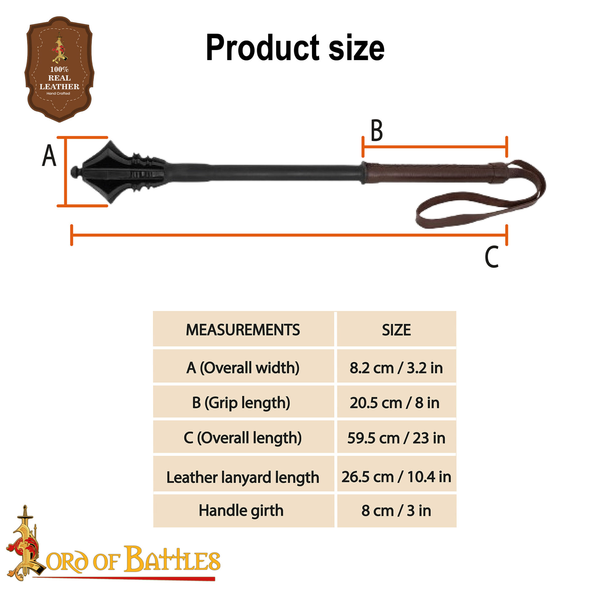 16th Century German Mace – Hand-Forged Steel with Leather Grip Mace