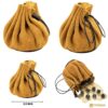 6_97ba118c-55bf-4ab6-9f8d-9d47f8 Mythrojan “ Gold and Dice ” Medieval Drawstring Pouch , Ideal for SCA LARP Reenactment & Ren fair : Suede Leather Bag , 2.5″