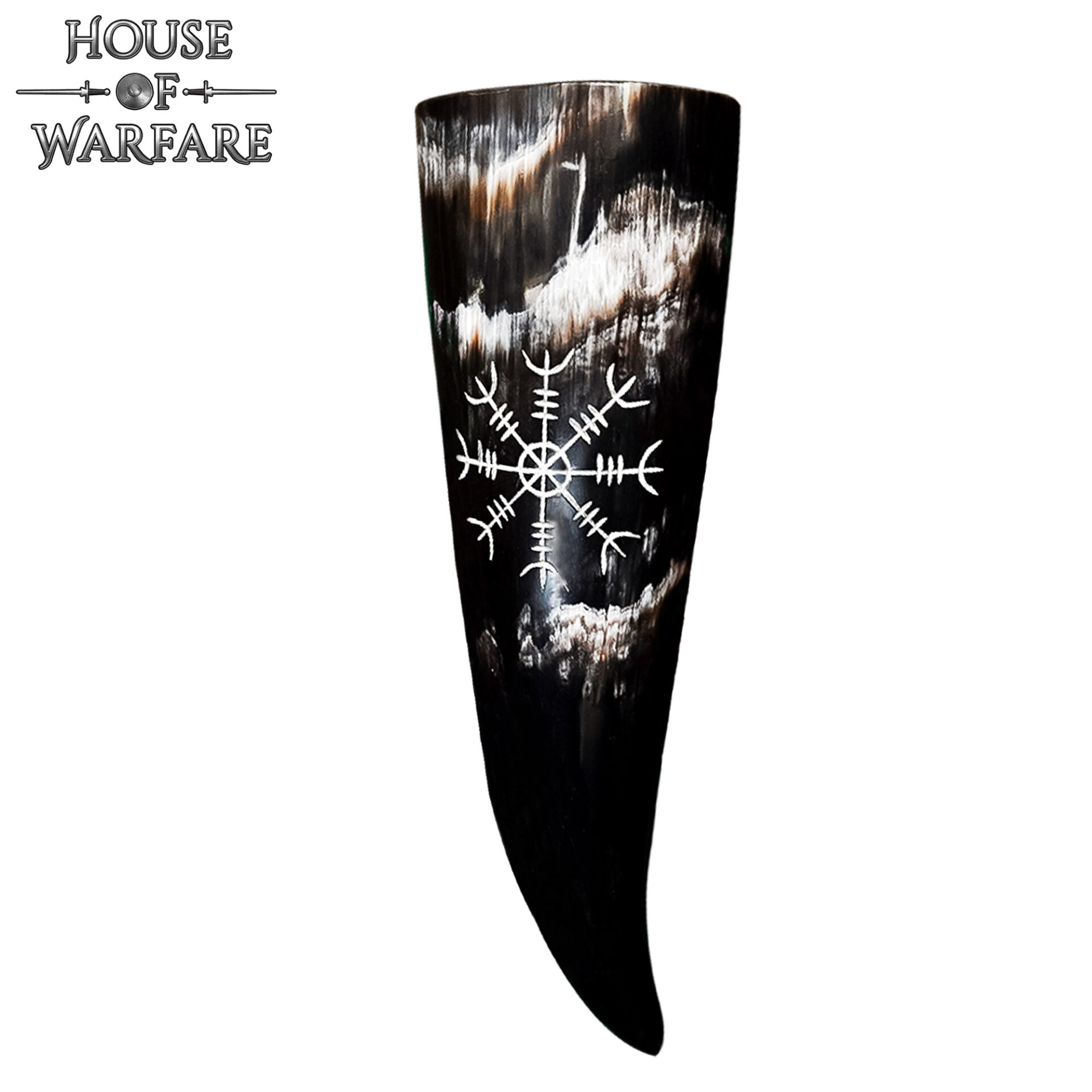 Viking Drinking Horn with Helm of Awe Design – Authentic Norse Ox Horn Vessel Drinking Horn