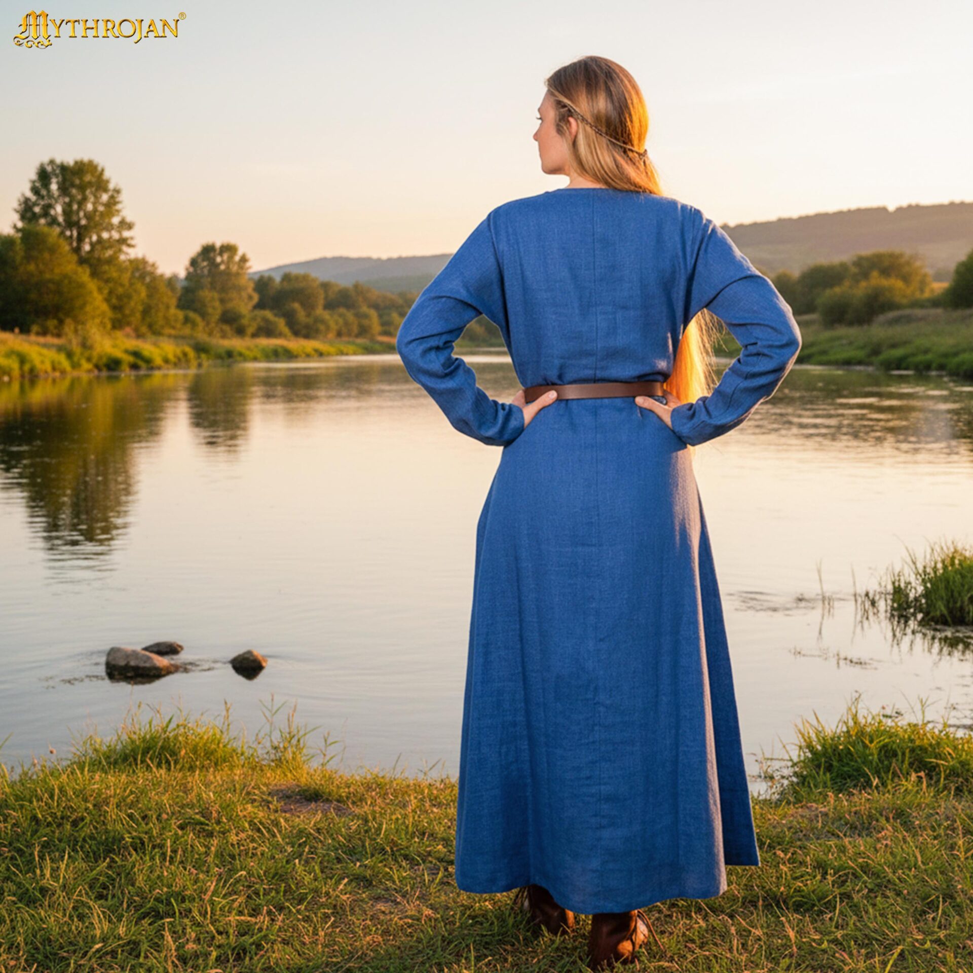 Helga Viking Dress Linen Medieval Women Long Dress- 301078BL 5 Helga Viking Dress