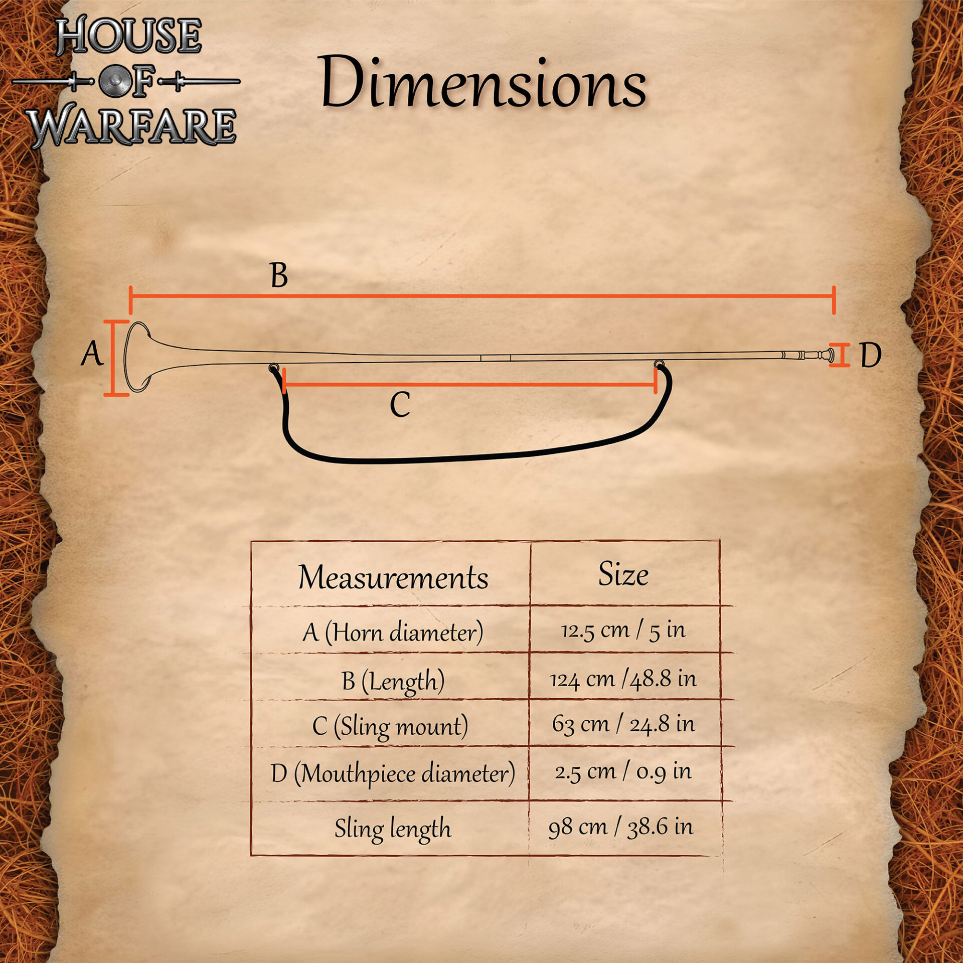 Medieval Brass Herald Trumpet – 50 Inch Polished Bugle with Red Cord Brass Trumpet