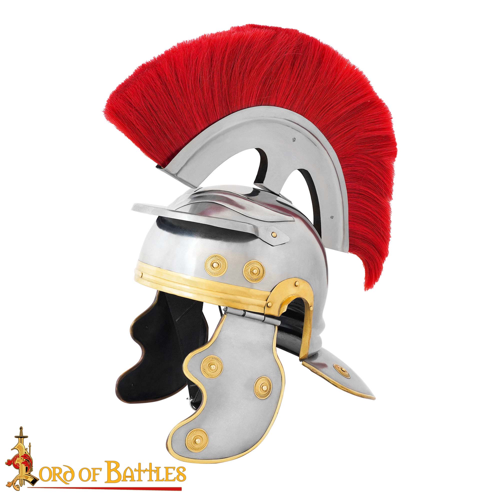 Roman Centurion Helmet with Red Transverse Crest Plume Brass Trim Steel Helmet for LARP, Costume, and Display 2214 3 Centurion Helmet