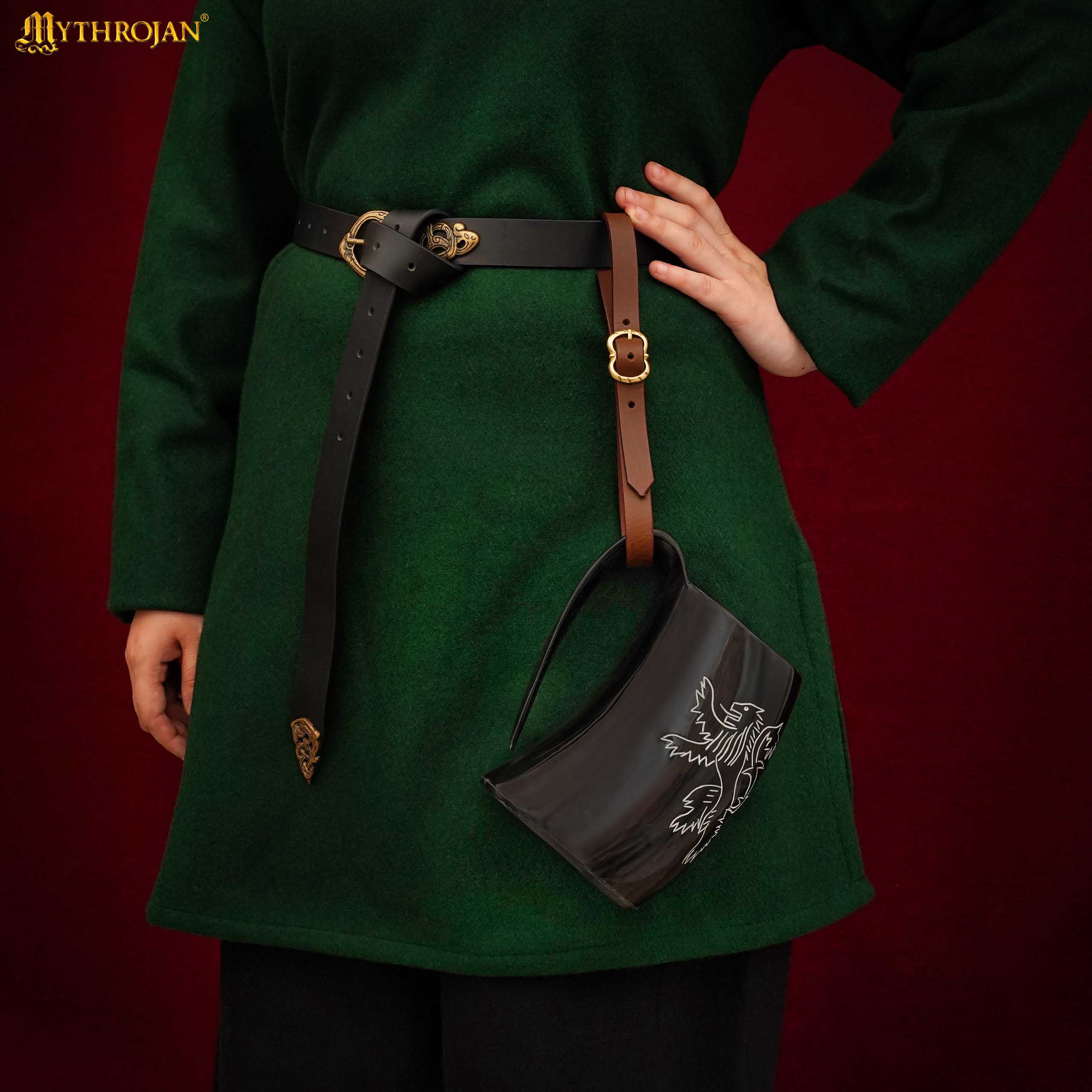 Engraved Viking Ox Horn Tankard