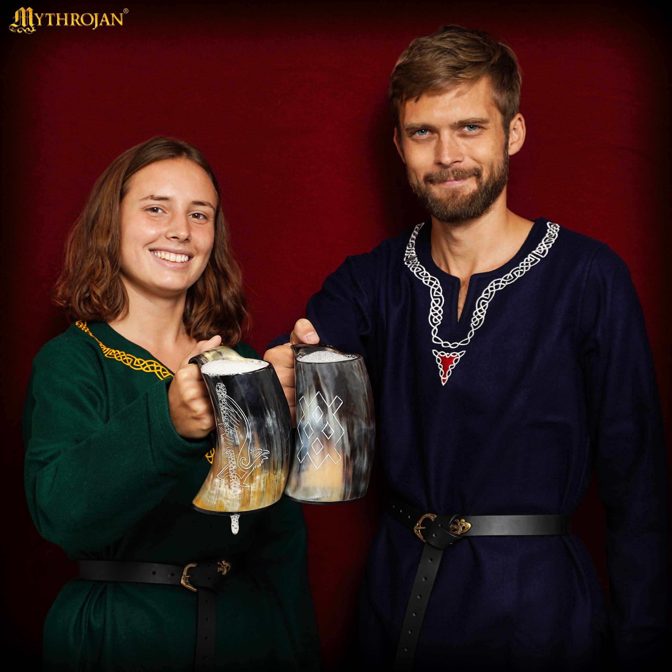 Engraved Viking Ox Horn Tankard