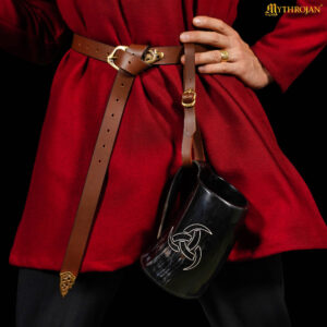 Mythrojan Viking Drinking Tankard with Medieval Buckle Leather Strap & Mythrojan Bag